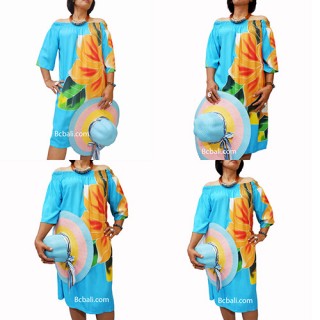 poncho top dress blue handpainting flowers